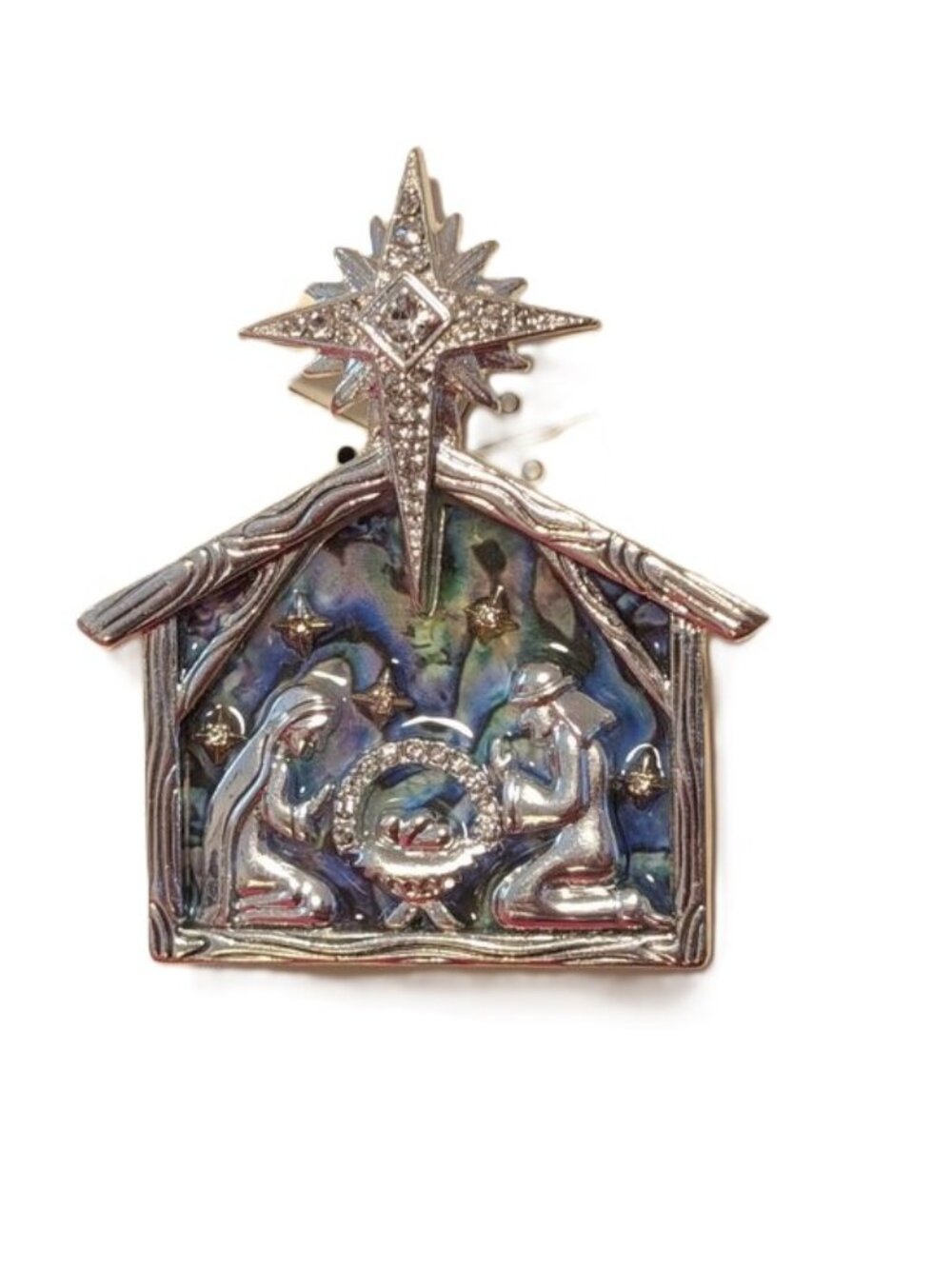NEW‎ Napier Silver Tone Nativity Brooch Christmas Pin Abalone MOP Rhinestone